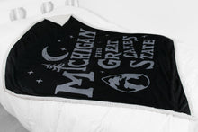 Load image into Gallery viewer, Michigan Vintage Font Sherpa Blanket
