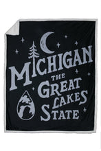 Load image into Gallery viewer, Michigan Vintage Font Sherpa Blanket
