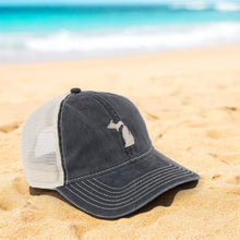 Load image into Gallery viewer, Hat - Michigan Shape Low Profile Trucker - Steel Blue/Khaki
