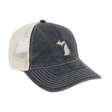 Load image into Gallery viewer, Hat - Michigan Shape Low Profile Trucker - Steel Blue/Khaki

