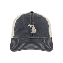 Load image into Gallery viewer, Hat - Michigan Shape Low Profile Trucker - Steel Blue/Khaki
