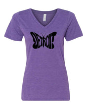 Load image into Gallery viewer, Ladies Relaxed V-neck Detroit Butterfly T-shirt - Triblend Orchid
