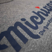 Load image into Gallery viewer, Michigan Thirsty Script Heart Triblend Crew Sweatshirt
