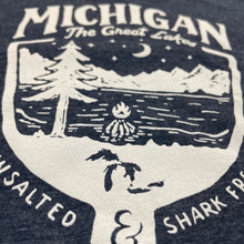 Load image into Gallery viewer, Ladies Relaxed V-neck Michigan Shield T-shirt - Heather Navy
