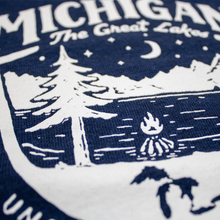 Load image into Gallery viewer, Michigan Shield Triblend Fleece Crew Sweatshirt (Navy)
