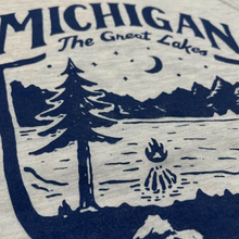 Load image into Gallery viewer, Mens Michigan Shield Long Sleeve Hooded T-Shirt - Navy / Natural
