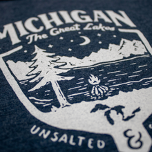 Load image into Gallery viewer, Ladies Michigan Shield Rocker Tank Top - Heather Navy Triblend
