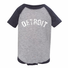 Load image into Gallery viewer, Baby Onesie - Detroit Bend Raglan - Navy/Grey

