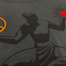 Load image into Gallery viewer, Ladies Relaxed V-neck Peace Love Detroit T-shirt - Charcoal Grey
