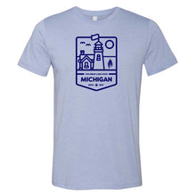 Load image into Gallery viewer, Mens Michigan Lighthouse T-shirt (Heather Lake Blue)
