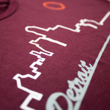 Load image into Gallery viewer, Ladies Relaxed Racerback Tank Top - Detroit Skyline Cranberry
