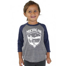 Load image into Gallery viewer, Youth - Michigan Shield Triblend 3/4 Sleeve Baseball T-shirt

