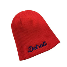 Load image into Gallery viewer, Hat - Detroit Thirsty Script Knit Beanie - Orange / Navy
