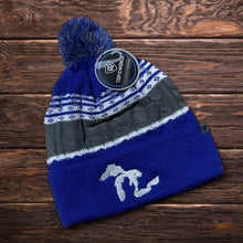 Load image into Gallery viewer, Hat - Michigan Lakes Cable Knit TOTW - Blue/Grey/White
